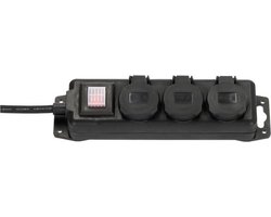 Stekkerdoos met schakelaar IP44 3-voudig zwart 2m H07RN-F 3G1,5