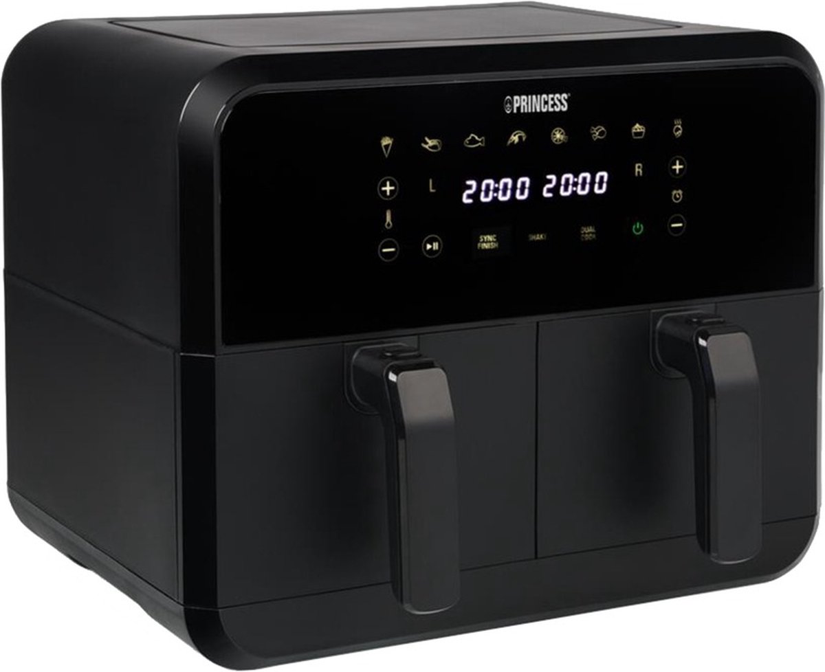 Afbeelding 2 van Princess Double Basket Airfryer 182068 - Dubbele Airfryer - 8 liter - 2 manden - XXL - 8 programma’s - 2400W - Dubbele heteluchtfriteuse - Touchscreen - Zwart - 80 °C tot 220°C - Sync functie