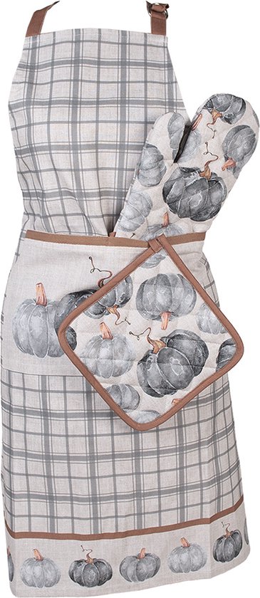 Clayre & Eef Keukenschort Overig 70x85 cm Grijs Katoen Pompoen Herfst decoratie