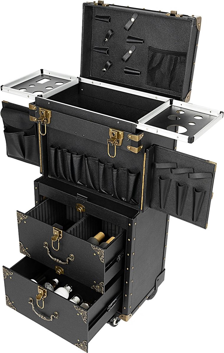 Professionele Kappers Trolley - Rollende Make-Up Case met Slot - Make up Koffer - Organizer Kapper - Trolley voor Stylisten en Kappers - Ideaal voor Reizen, Schoonheidssalon Opslag en Gereedschapsorganisatie