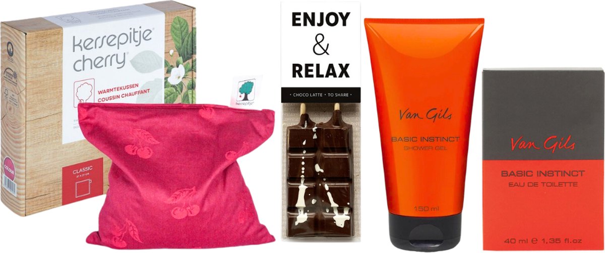 Goedkoopste Van Gils Cadeauset Warme Kerst Chocolade & Warmtekussen Basic Instinct - Van Gils Shower Gel Basic Instinct 150ml - Van Gils EDT Basic Instinct 40ml - Kersepittje Warmtekussen Classic 27x27cm