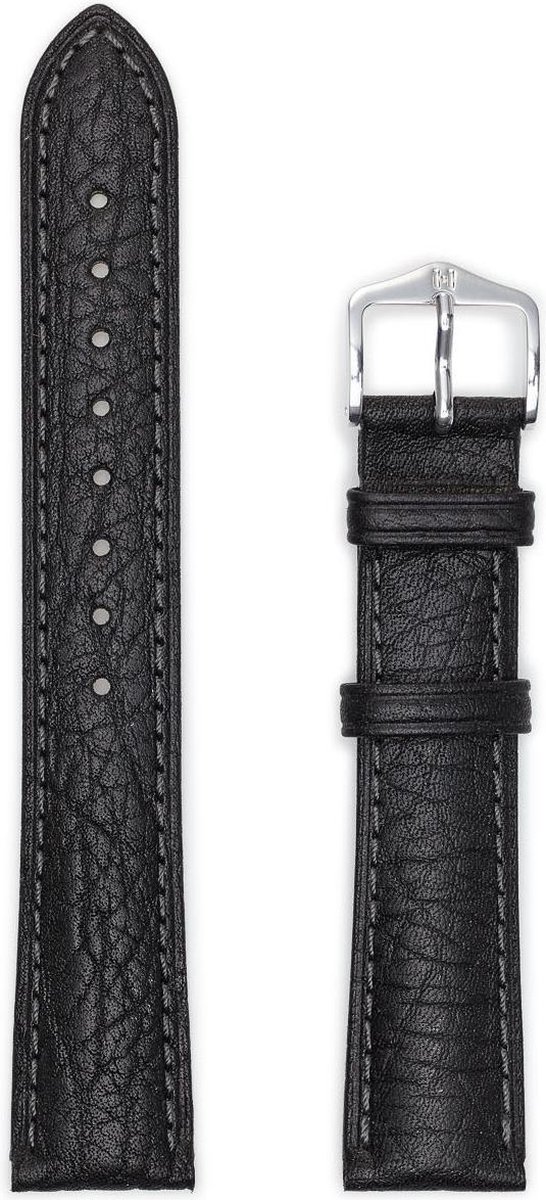 Hirsh Horlogeband - Camelgrain Zwart - Leer - 22mm