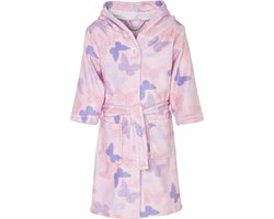 Playshoes - Badjas fleece- Kinderbadjas met capuchon - Vlinders - Roze - Maat 146/152