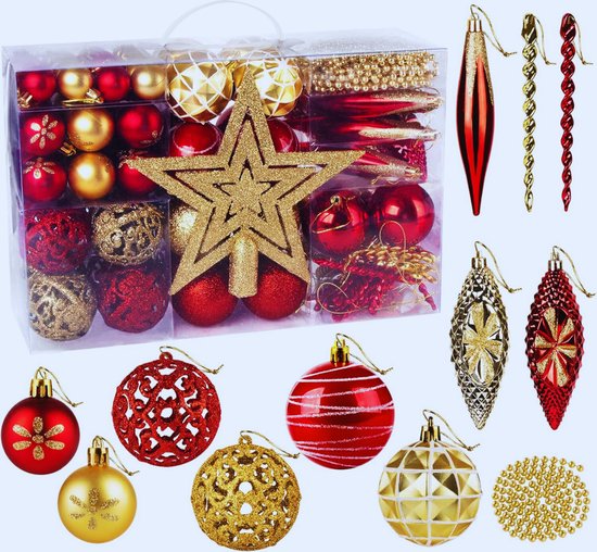 102 pièces Boules de Noël incassables en rouge et or (3-6 Cm) – Décoration parfaite pour le sapin de Noël et cadeau