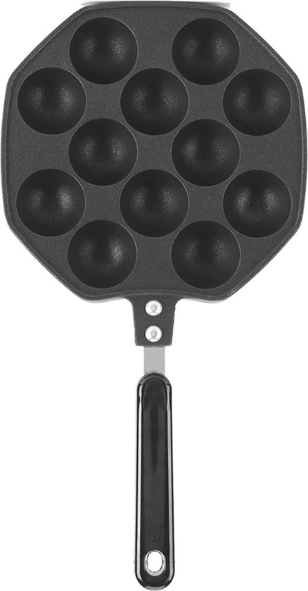 Takoyaki pan, grillpan, 12 gaten, 4 cm, gat, anti-aanbak, gietijzeren octopus, pan met handvat, pannenkoekenpan voor gasfornuis, inductiekookplaat