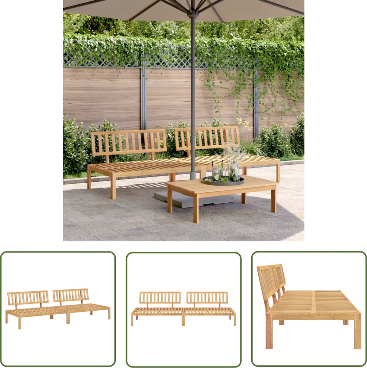 vidaXL Tuinset - Tuinbank - Tuinmiddenbanken 2 st pallet massief acaciahout - Acacia Hout - Outdoor Furniture - Lounge Set