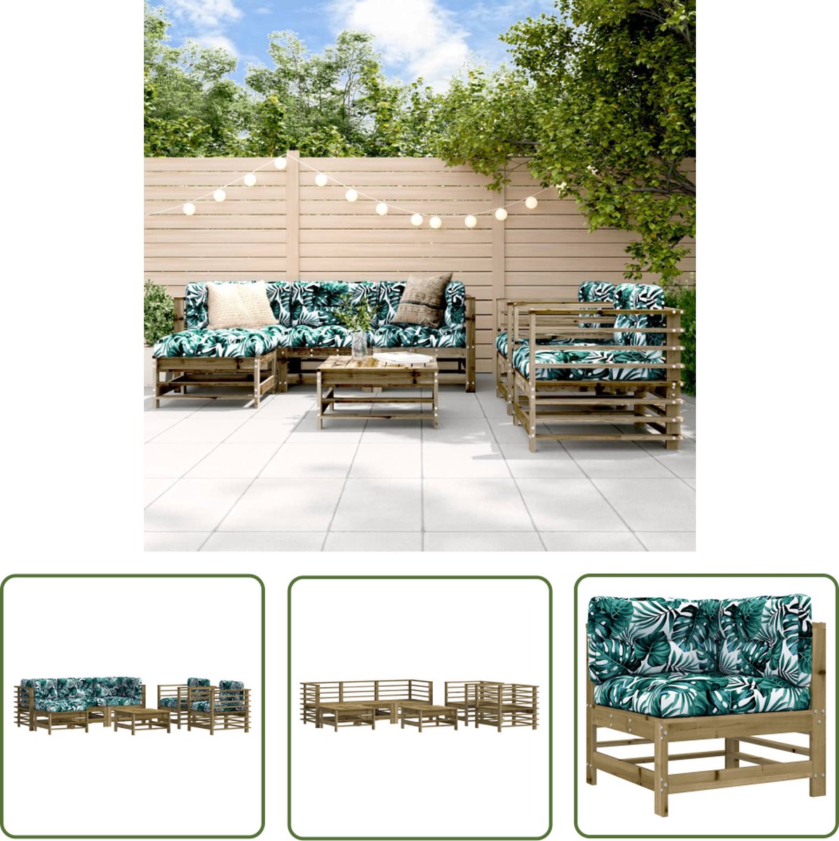 The Living Store 7-delige Loungeset met kussens geïmpregneerd grenenhout - Loungeset - Tuinset - Buitendecoratie - Houttuinmeubilair - Grenenhouten Lounge