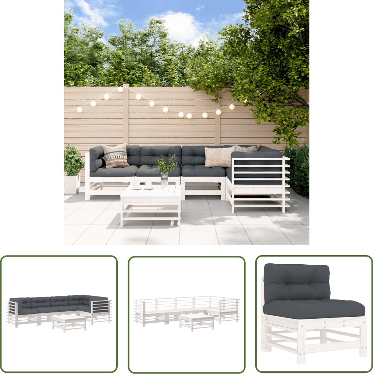 The Living Store 6-delige Loungeset met kussens massief hout wit - Loungeset - Lounge Bank - Tuinmeubels - Teak - Hout