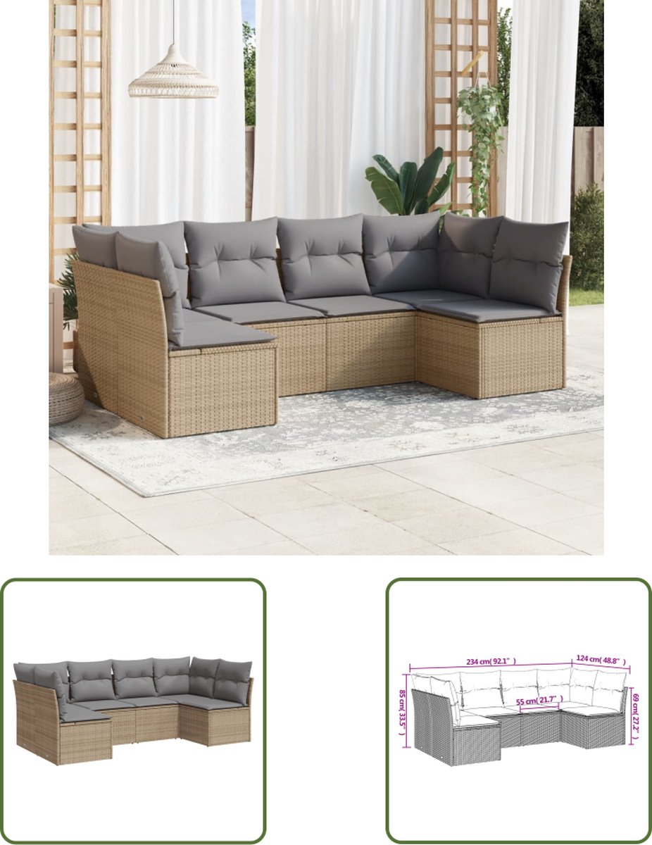 The Living Store 6-delige Loungeset met kussens poly rattan beige - Loungebank - Tuinset - Lounge Set - Buitendecoratie - Garden Furniture The Living Store 6-delige Loungeset met kussens poly rattan beige - Loungebank - Tuinset - Lounge Set - Buitendecoratie - Garden Furniture - Afbeelding 1
