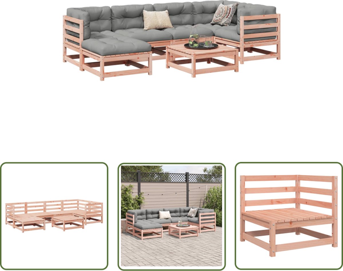 Massief douglas vurenhout loungeset met tuinkussens - The Living Store.