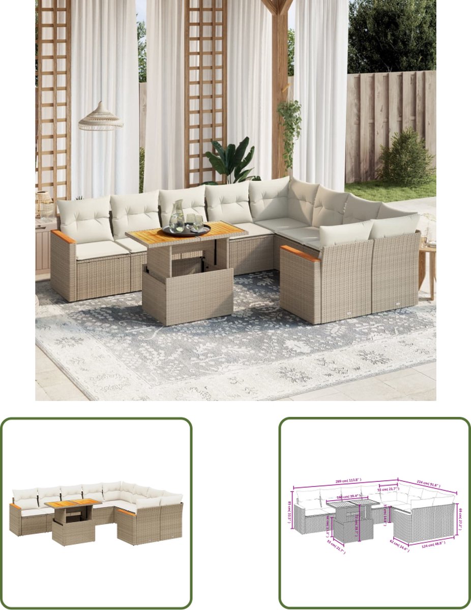 The Living Store beige poly rattan loungeset met kussens.