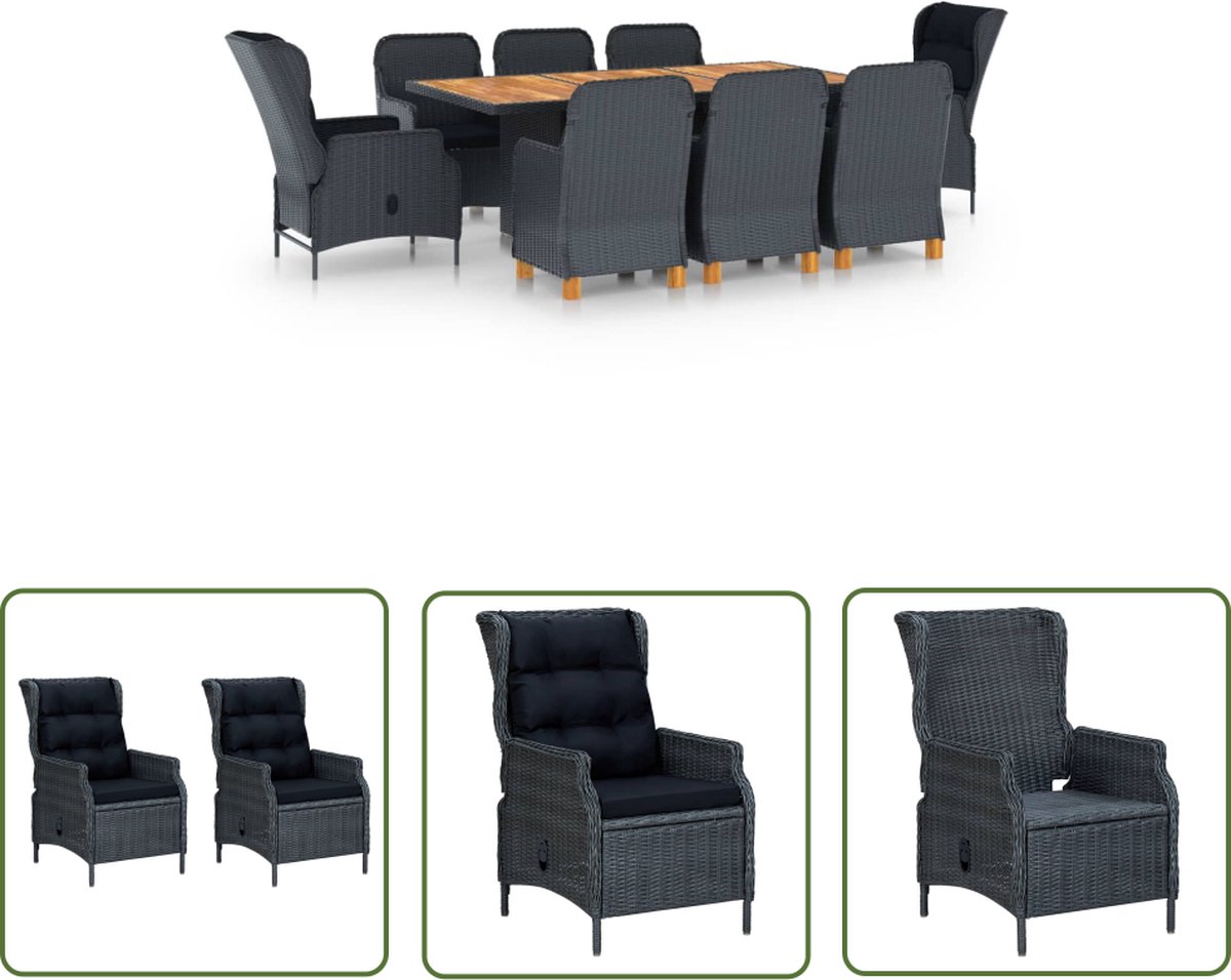 9-delige donkergrijze poly rattan tuinset met kussens van The Living Store.