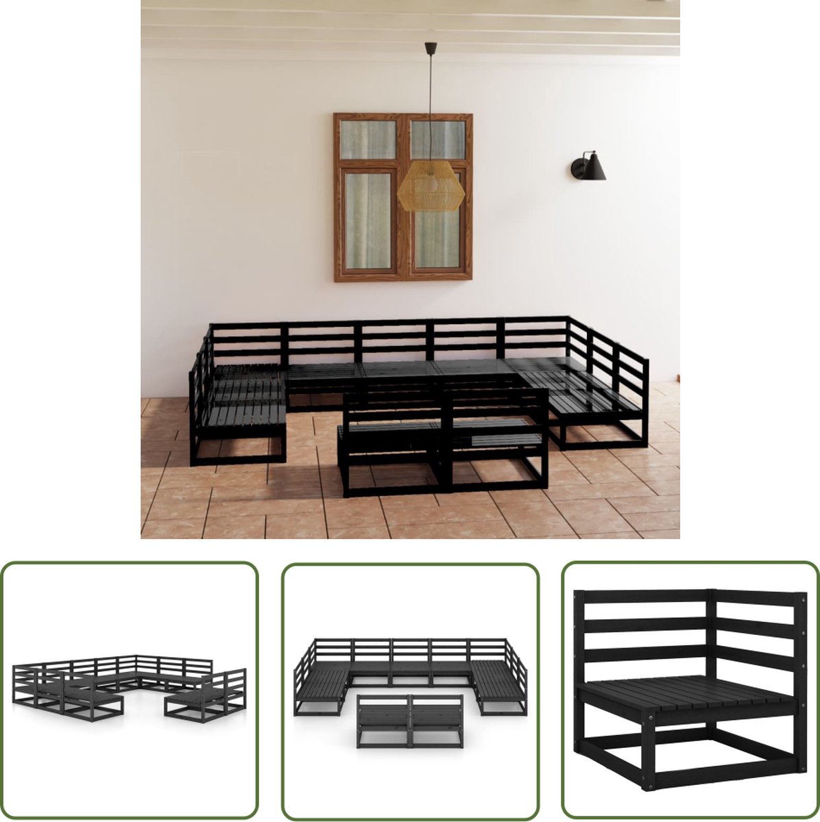 The Living Store 11-delige Loungeset massief grenenhout - Tuinmeubles - Lounge Set - Houten Bank - Buitenstellen - Zitzak