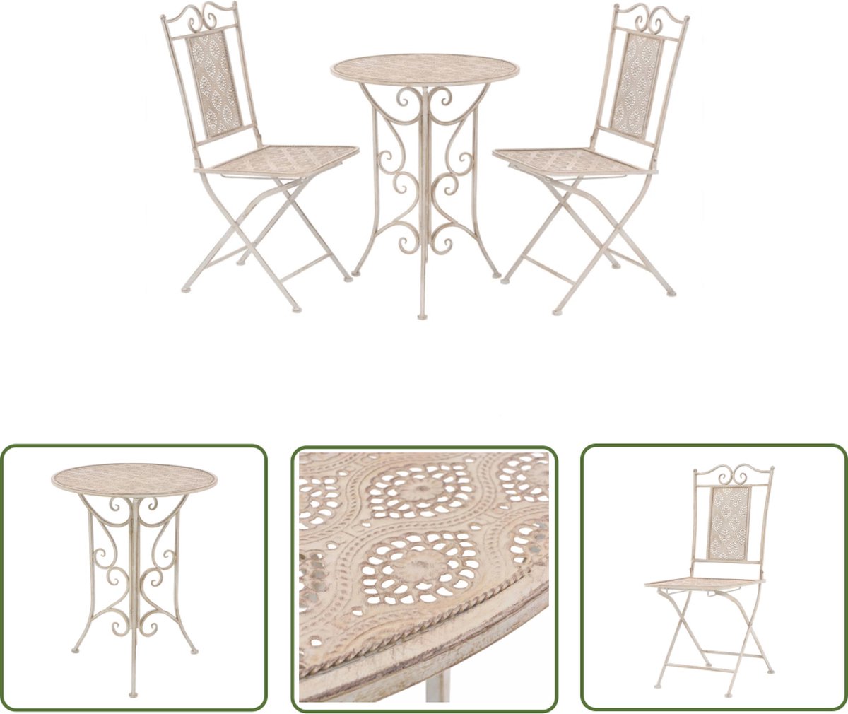 The Living Store 3-delige Bistroset staal wit - Vintage Bistroset - Tuinmeubels - Balkonset - Bistrotafel - Bistrostoelen The Living Store 3-delige Bistroset staal wit - Vintage Bistroset - Tuinmeubels - Balkonset - Bistrotafel - Bistrostoelen - Afbeelding 1