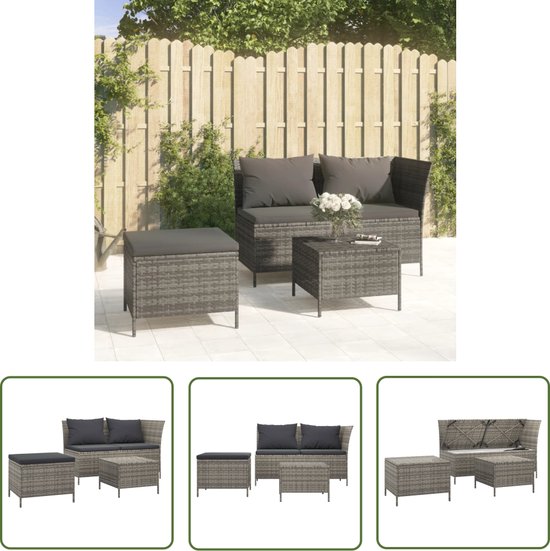 The Living Store Ensemble lounge - Poly Rotin - Grijs - Canapé d'angle 110x58x72cm - Coussins inclus