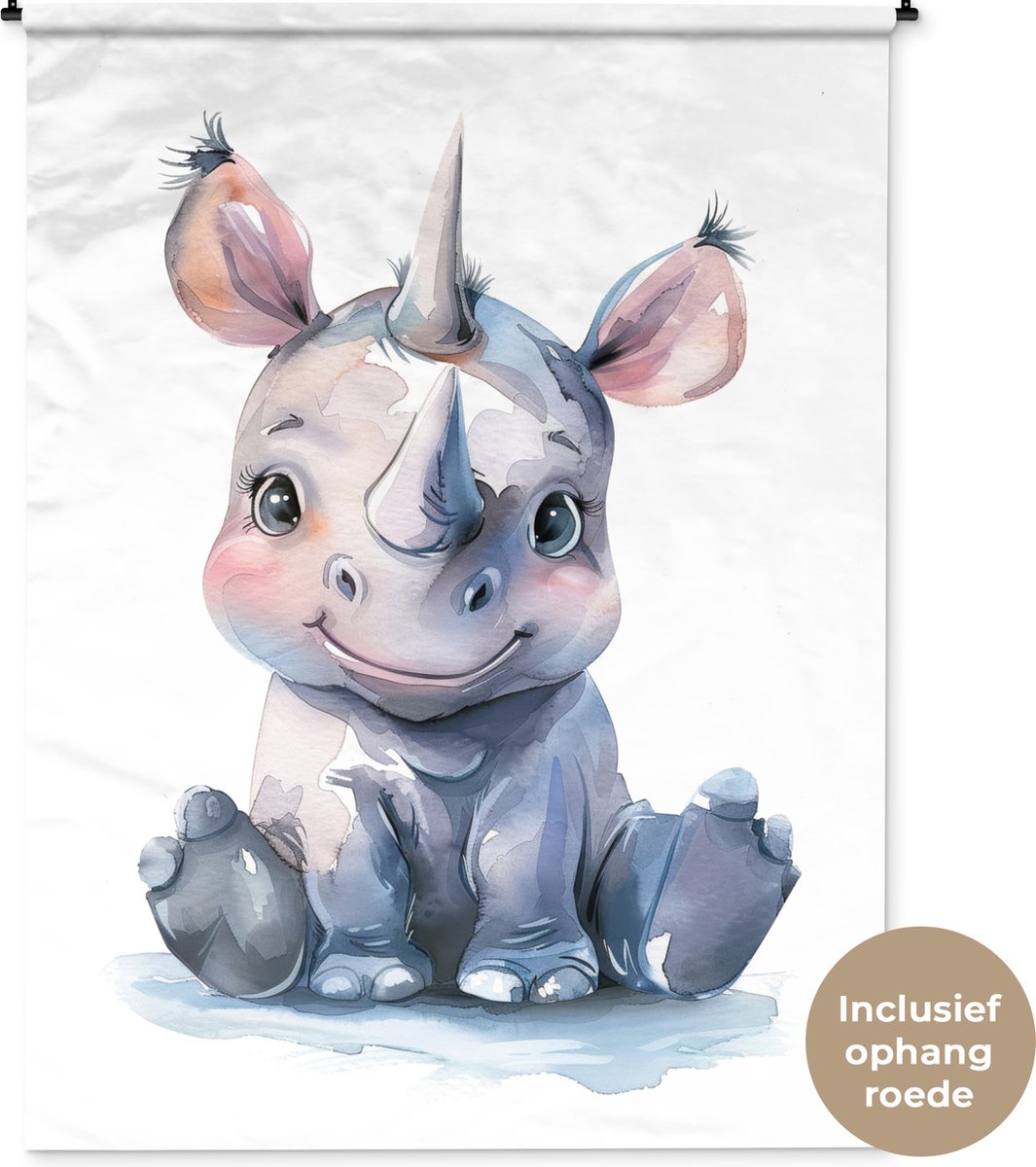 Wandkleed 150x200 cm - Wanddoek Neushoorn - Baby dier - Dieren - Wandtapijt - Wandkleden