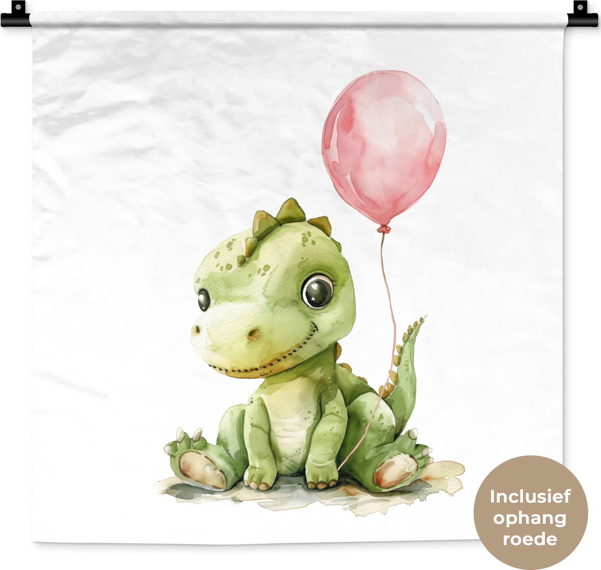 Wandkleed 60x60 cm - Wanddoek Draak - Baby dier - Roze ballon - Wandtapijt - Wandkleden