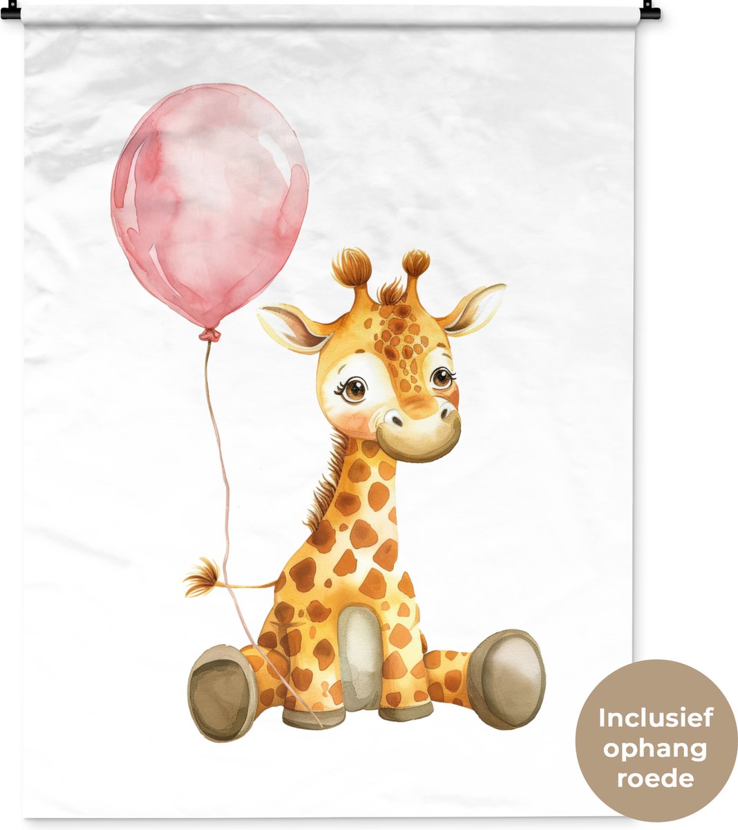 Wandkleed 120x160 cm - Wanddoek Giraf - Baby - Dieren - Roze ballon - Wandtapijt - Wandkleden