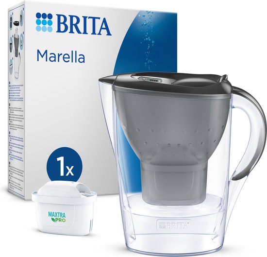 Foto: Brita waterfilterkan marella cool graphite 2 4l incl 1x maxtra pro all in 1 filter die pfas chloor en kalkaanslag vermindert past in de koelkastdeur met digitale vervangingsindicator
