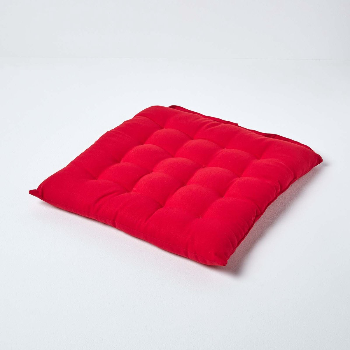 Homescapes stoelkussen – katoenen zitkussen – rood – 40x40 cm – met lint – voor eetkamer & buitengebruik