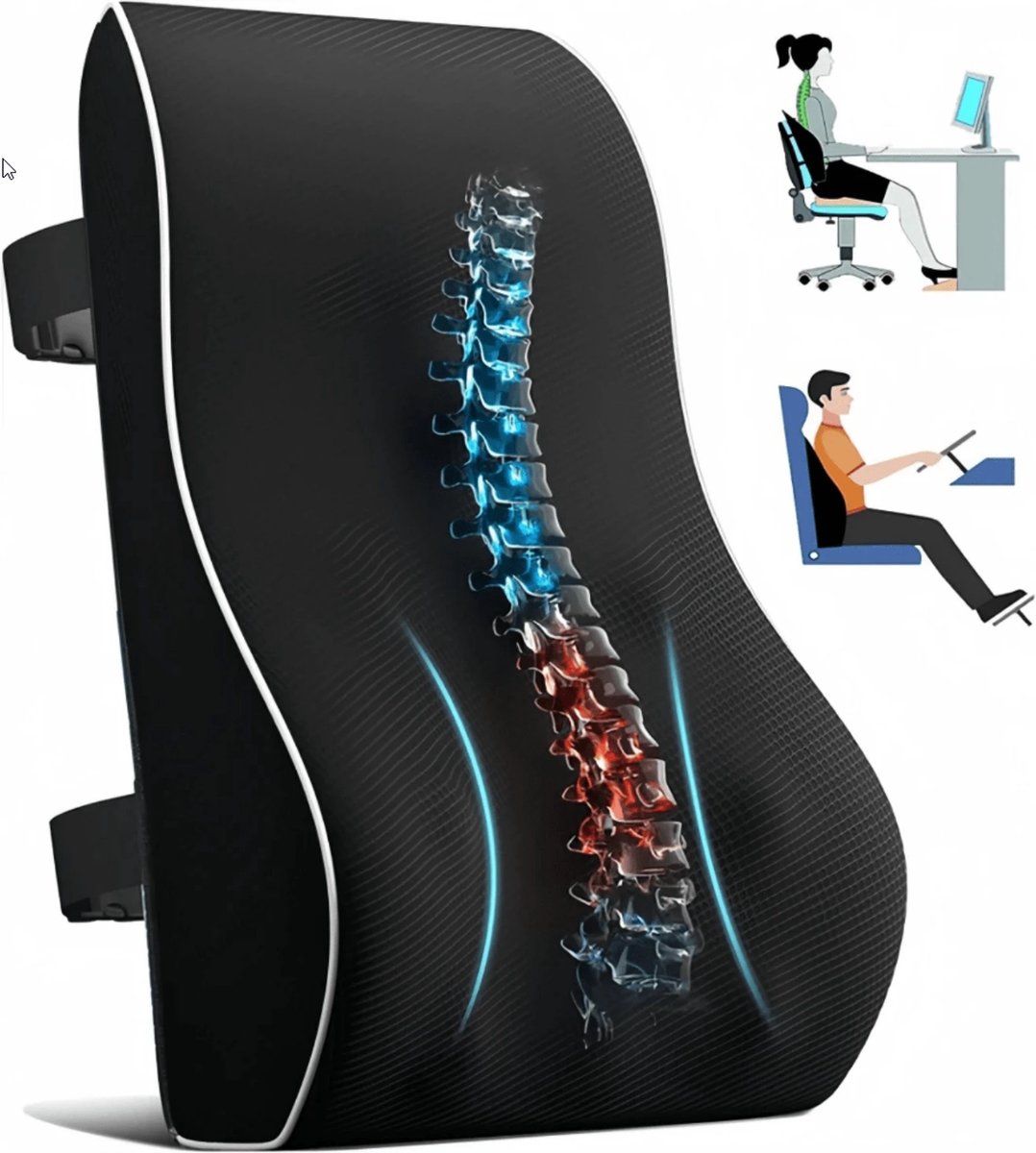 Goedkoopste S&E Ergonomisch Memory Foam Rugsteunkussen - Voor Bureau, Auto en Rolstoel