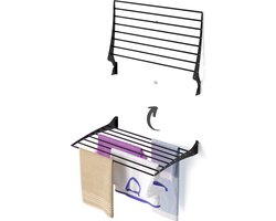 Foxydry Fold 82 cm black wasdroogrek wandmontage clicksysteem - 82 x 50 x 10 cm