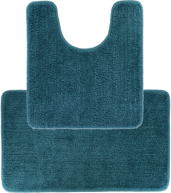 Tendance Badkamer Matten set Aquarius - zeeblauw - toilet en bad mat - hoogpolig - microfiber