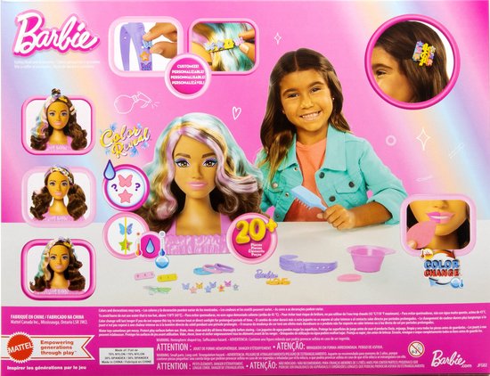 Barbie - Pop styling-hoofd, donkerbruin haar met meer dan 20 styling-accessoires, inclusief ster, vlinder en haarclips met kleurverandering — afbeelding 3