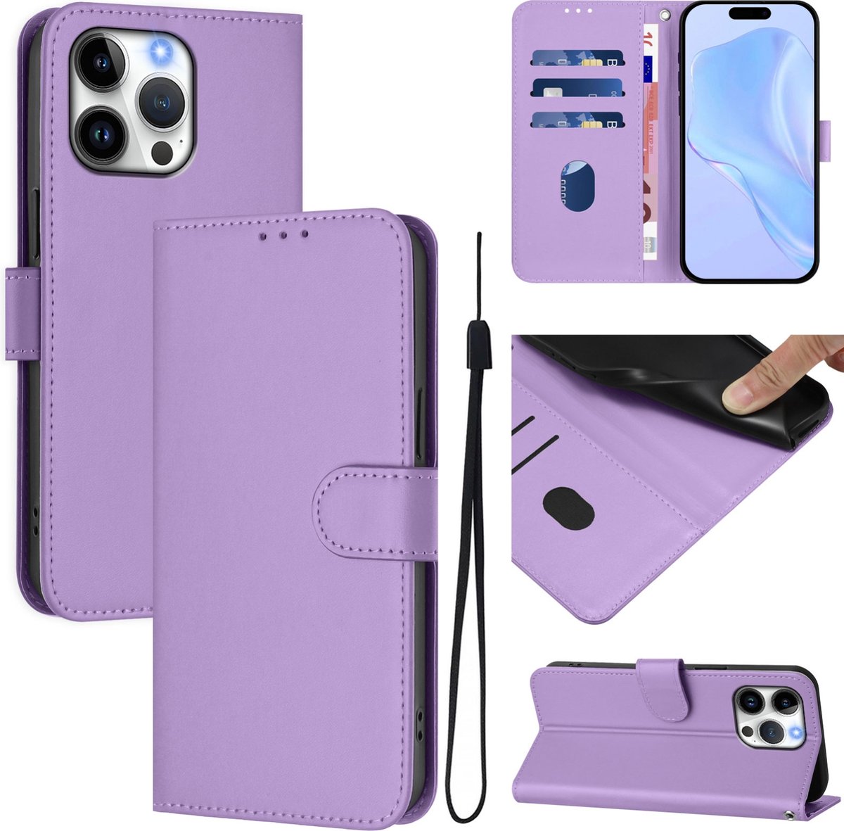 Mobigear Telefoonhoesje geschikt voor Apple iPhone 16 Pro Max Hoesje | Mobigear Urban Wallet Bookcase Portemonnee | Pasjeshouder voor 3 Pasjes | Telefoonhoesje voor Pinpas / OV Kaart / Rijbewijs - Paars
