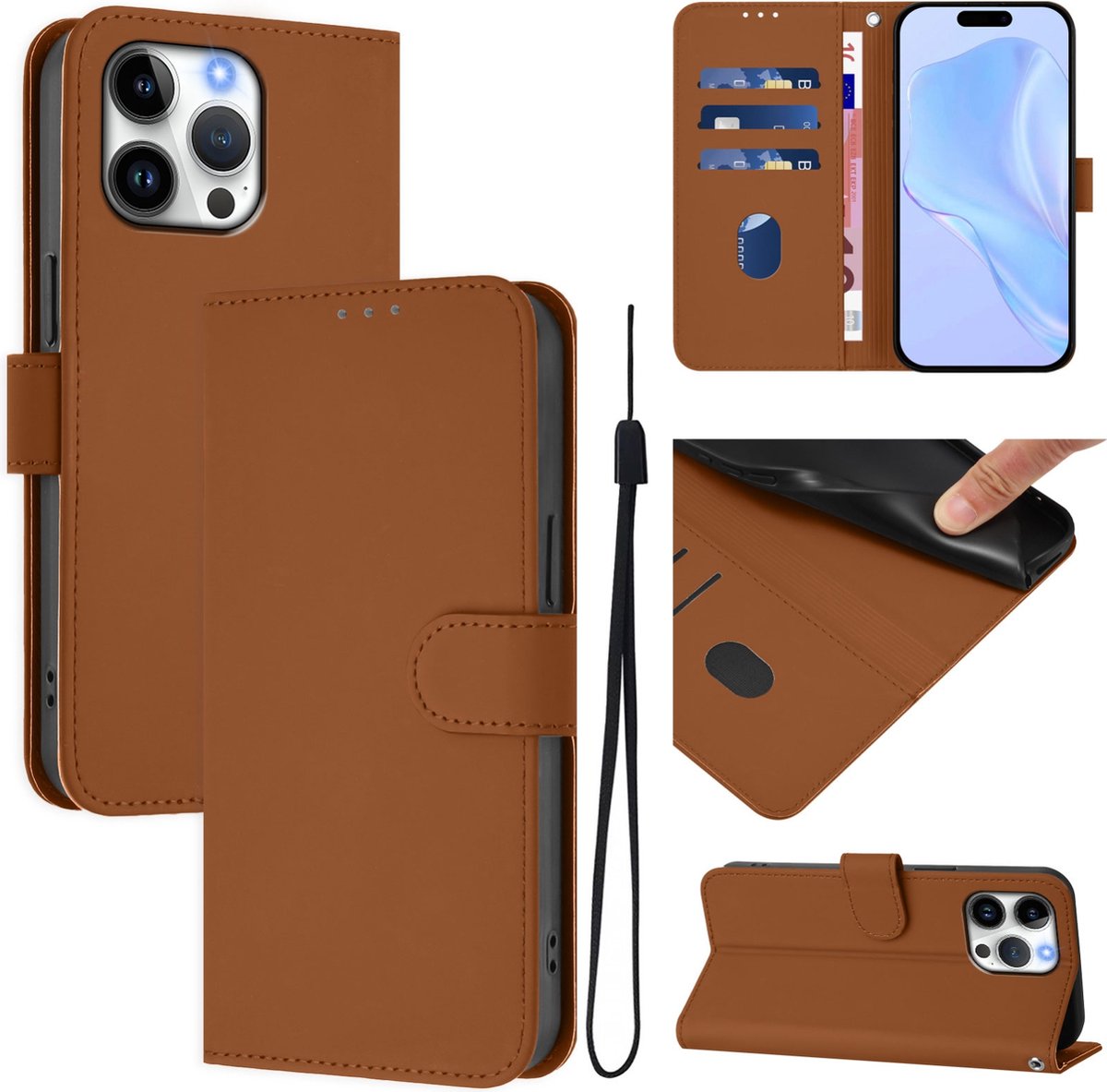 Mobigear Telefoonhoesje geschikt voor Apple iPhone 16 Pro Max Hoesje | Mobigear Urban Wallet Bookcase Portemonnee | Pasjeshouder voor 3 Pasjes | Telefoonhoesje voor Pinpas / OV Kaart / Rijbewijs - Bruin