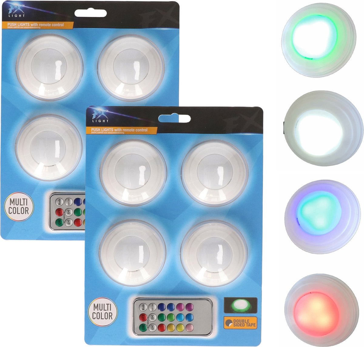 FX Light LED Nachtlampjes set van 8x - draadloos - multi kleuren - kinderkamer - incl. afstandsbediening