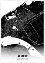Almere plattegrond - A4 poster - Zwarte stijl