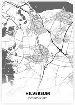 Hilversum plattegrond - A4 poster - Zwart witte stijl