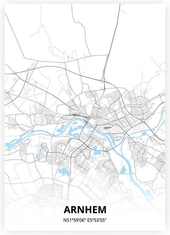 Arnhem plattegrond - A3 poster - Zwart blauwe stijl