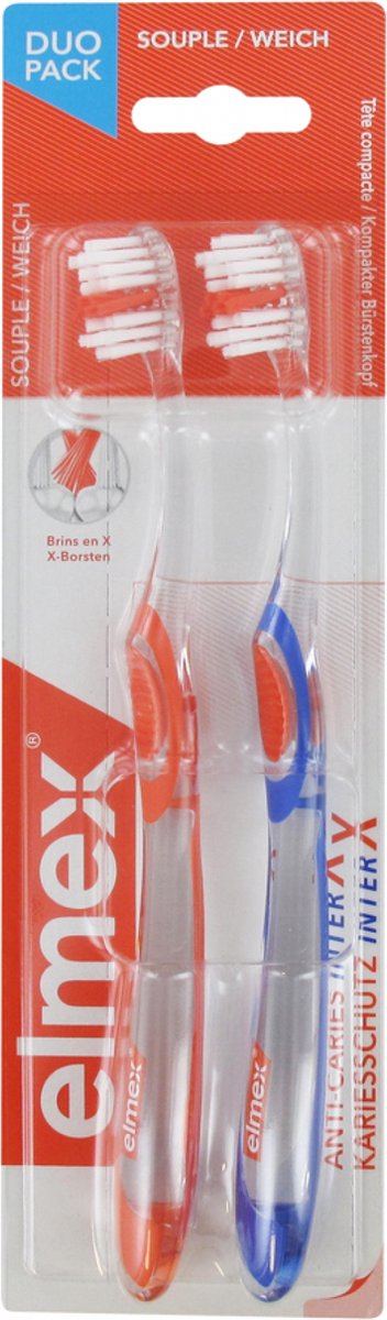 Goedkoopste Elmex Anti-Caries InterX Zachte Tandenborstel Duo Pack (Kleur Blauw en oranje
