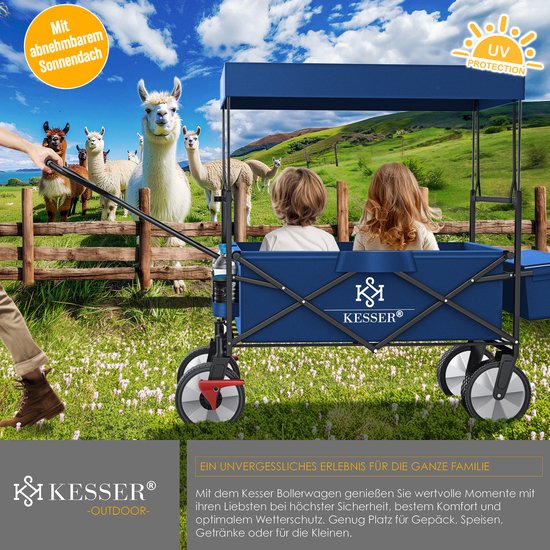 KESSER® Bolderkar opvouwbaar Bolderwagen tot 100 kg draagvermogen - Strandkar met massieve banden Transportkar - Marineblauw van KESSER — afbeelding 3