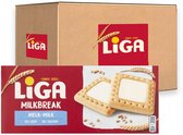 Doos met verpakkingen Liga MilkBreak koekjes, melk-milk smaak.