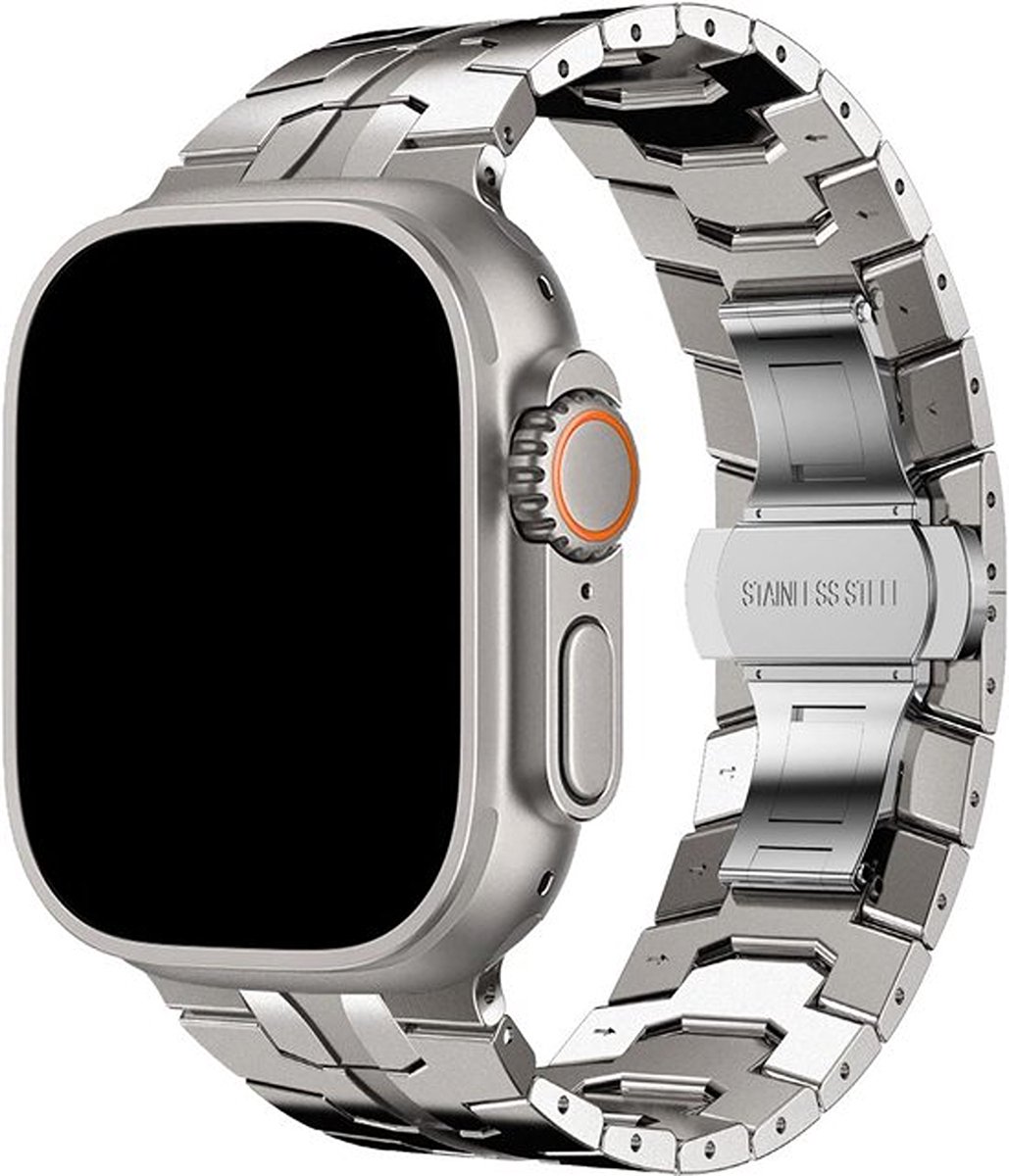 Knaak RVS Ultra Band Titanium - Luxe Smartwatchband Geschikt voor Apple Watch - Vlindergesp