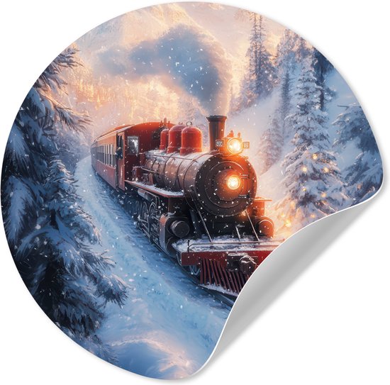 WallCircle® - Behangcirkel 50x50 cm - Muurstickers Kersttrein - Sneeuw - Winter - Kerst - Muurcirkel woonkamer - Wandcirkel - Kamer decoratie zelfklevend - Muurdecoratie - Kerstdecoratie voor binnen - Kerstversiering - Kerstmis versiering