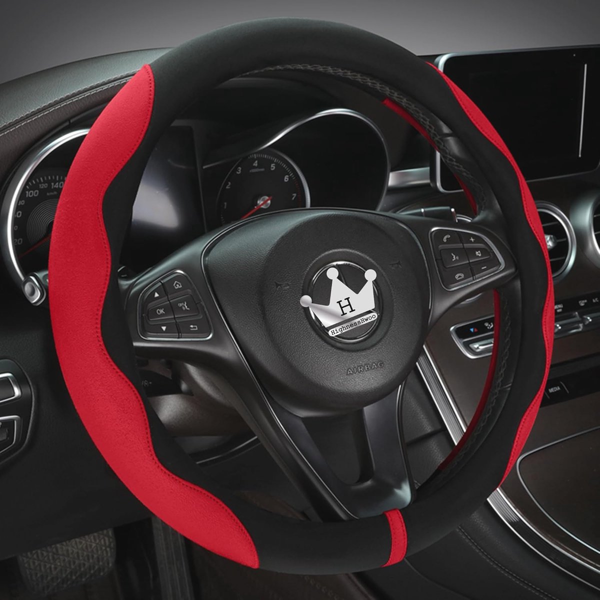 Luxe Alcantara Stuurhoes voor Auto's - Zachte Gewatteerde Wielhoes, Universele Pasvorm, Antislip 39-41cm