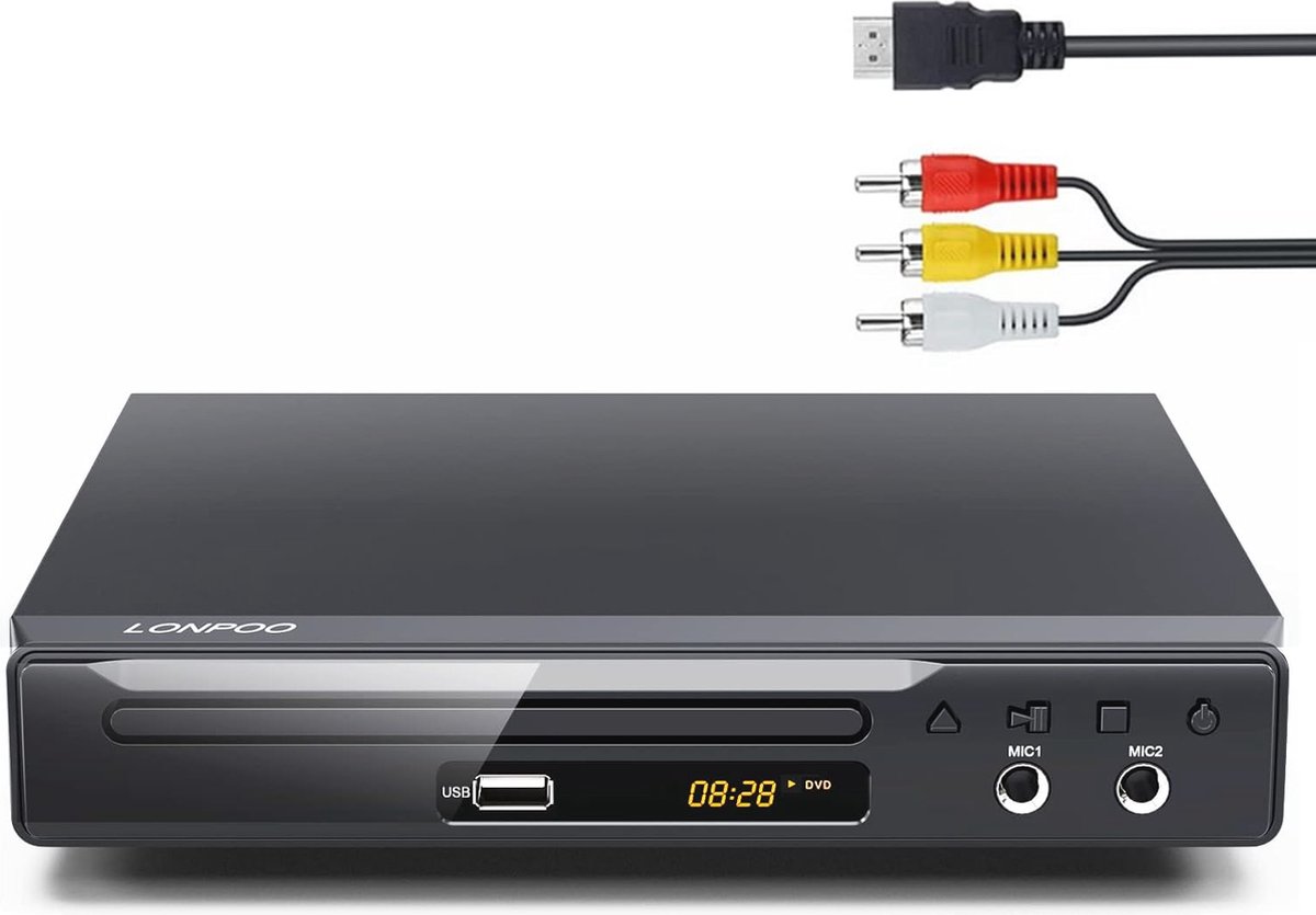 Compacte DVD-speler met HDMI en USB, 1080p opwaardering, ideaal voor karaoke