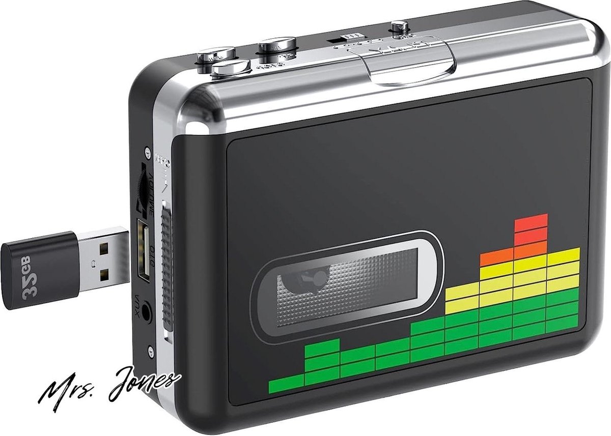 Mrs. Jones USB-cassettespeler Band naar MP3 Converter - Walkman draagbare audio muziekspeler - Cassette naar MP3 converter met hoofdtelefoon zonder pc nodig .