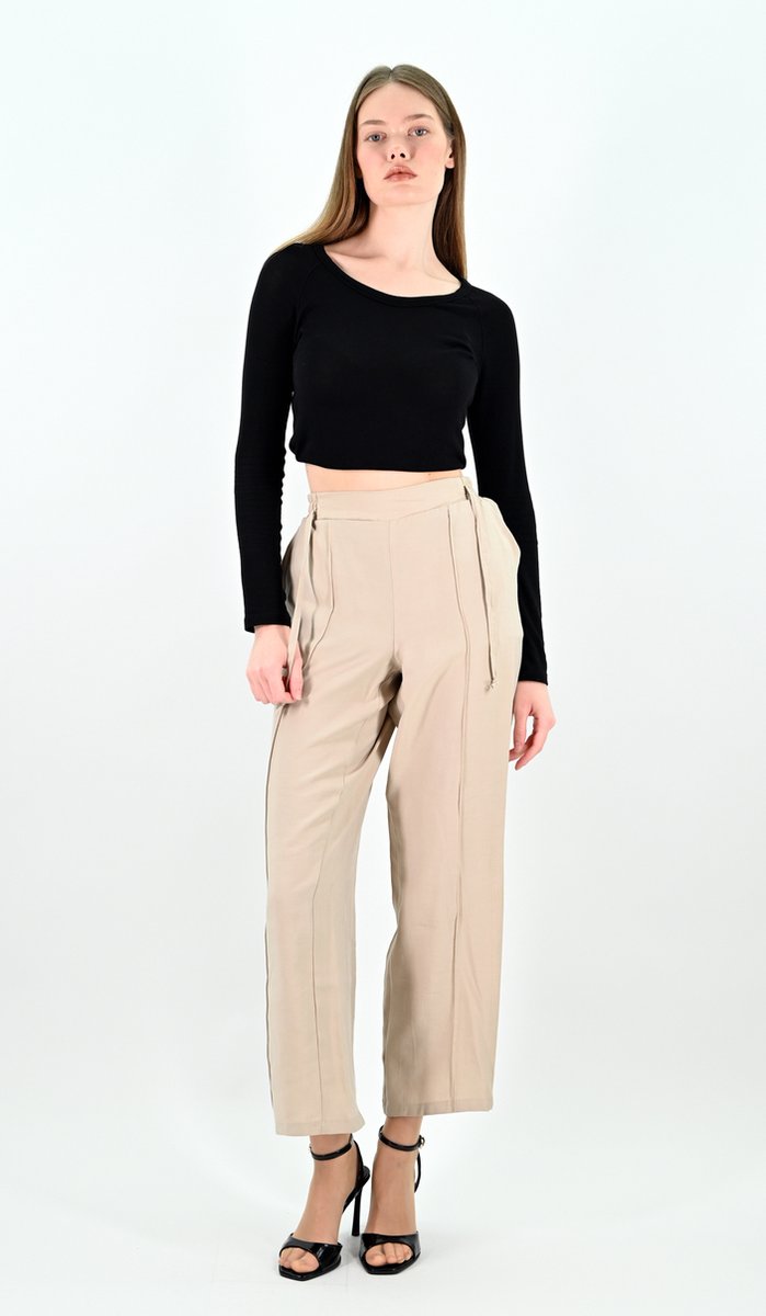 YesMooi - Wide Leg Culotte Broek - Beige - L (40) - Pantalon Dames Luchtige Broek
