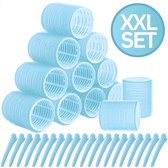 RENALUX - Haarrollers XXL Set - Krulspelden - Heatless Curls - Haar Rollers Zelfklevend - Kleefrollers - Haarrollers Groot voor krullen - Krullen zonder Hitte - Lichtblauw - XXL Set