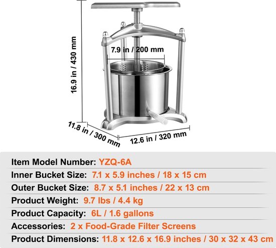 Handmatige Sapcentrifuge - Kitchen Citruspers - Handmatige Fruitpers - 6L - Sinaasappel- en Druivenpers - Automatische Pulpuitworp - Zilver — afbeelding 5