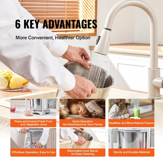 Handmatige Sapcentrifuge - Kitchen Citruspers - Handmatige Fruitpers - 6L - Sinaasappel- en Druivenpers - Automatische Pulpuitworp - Zilver — afbeelding 3