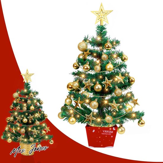 Foto: Mrs jones premium verlichte mini kerstboom 50 cm kunstmatig met ornamenten tafeldecoratie