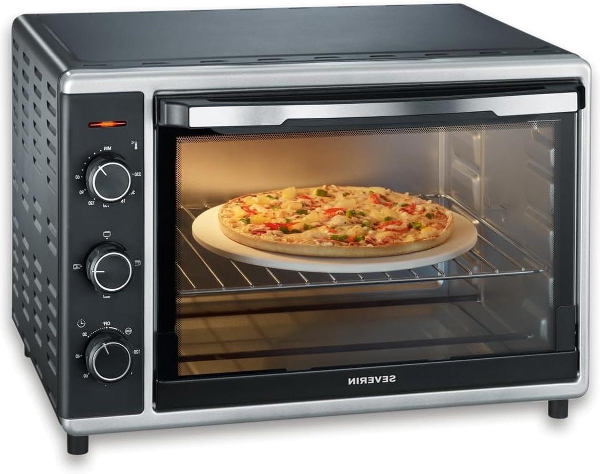 Bak-Toastoven met Convectiefunctie 1800 W Incl. Pizzasteen - Zilver/Zwart - 2058 Wacht Mee
