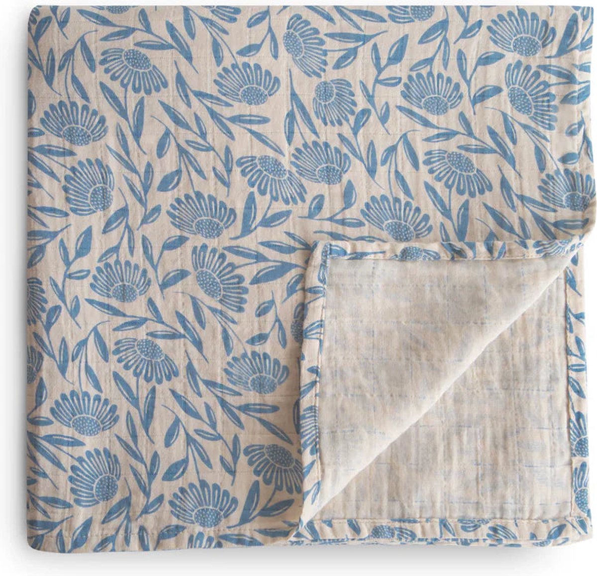 Mushie Hydrofiele Doek XL Swaddle Blue Flowers