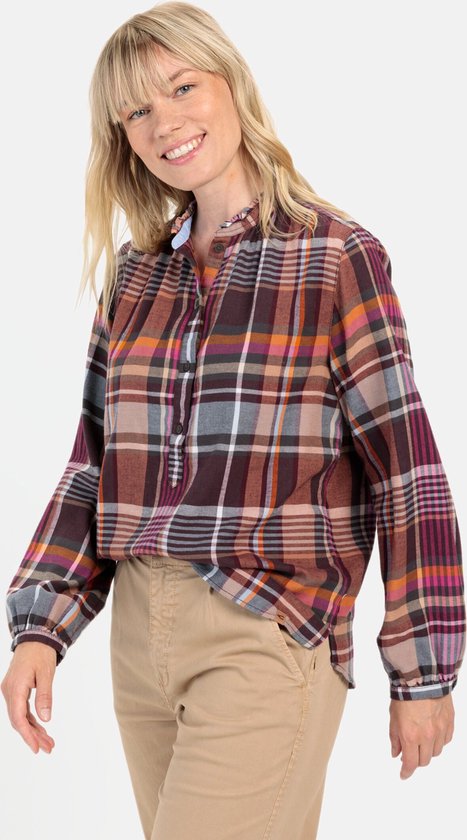 camel active Geruite blouse met opstaande kraag - Maat womenswear-XS - Rood-paars